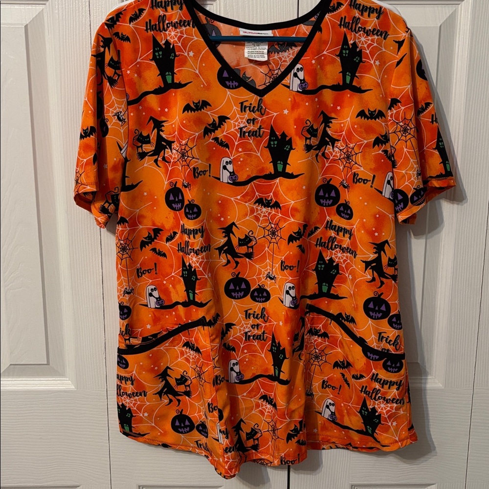 Scrubstar Orange Halloween Scrub Top